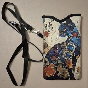 Floral Cat Print Crossbody Phone Pouch
